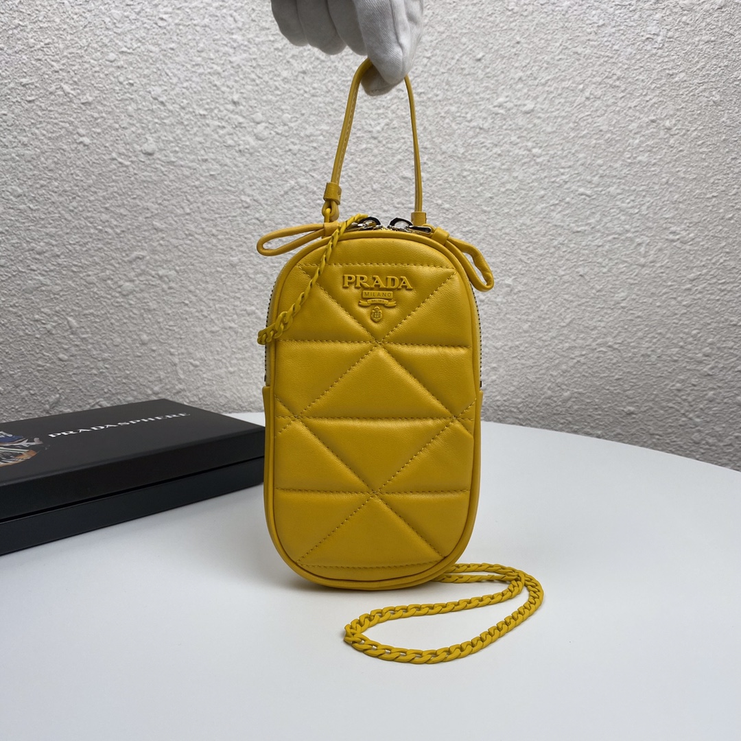 Pra*a mini spectrum quilted nappa leather yellow 1dh030 10.5 x 18 cm