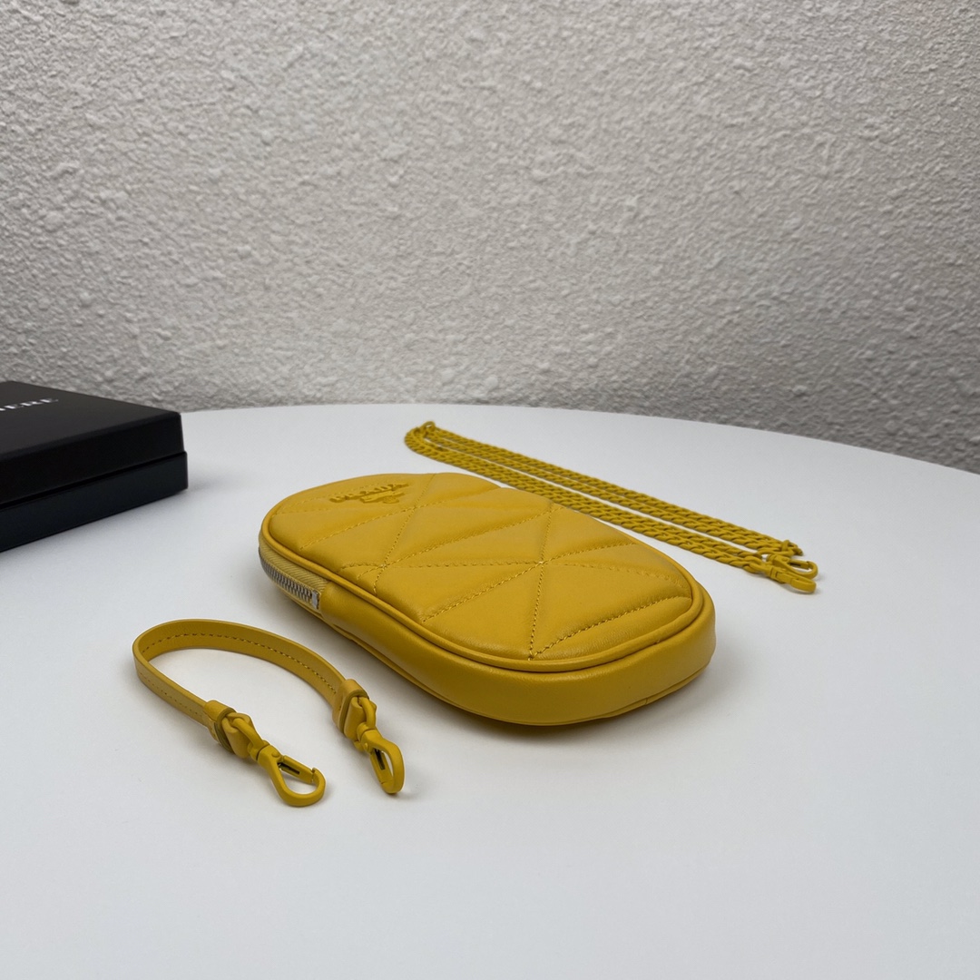 Pra*a mini spectrum quilted nappa leather yellow 1dh030 10.5 x 18 cm