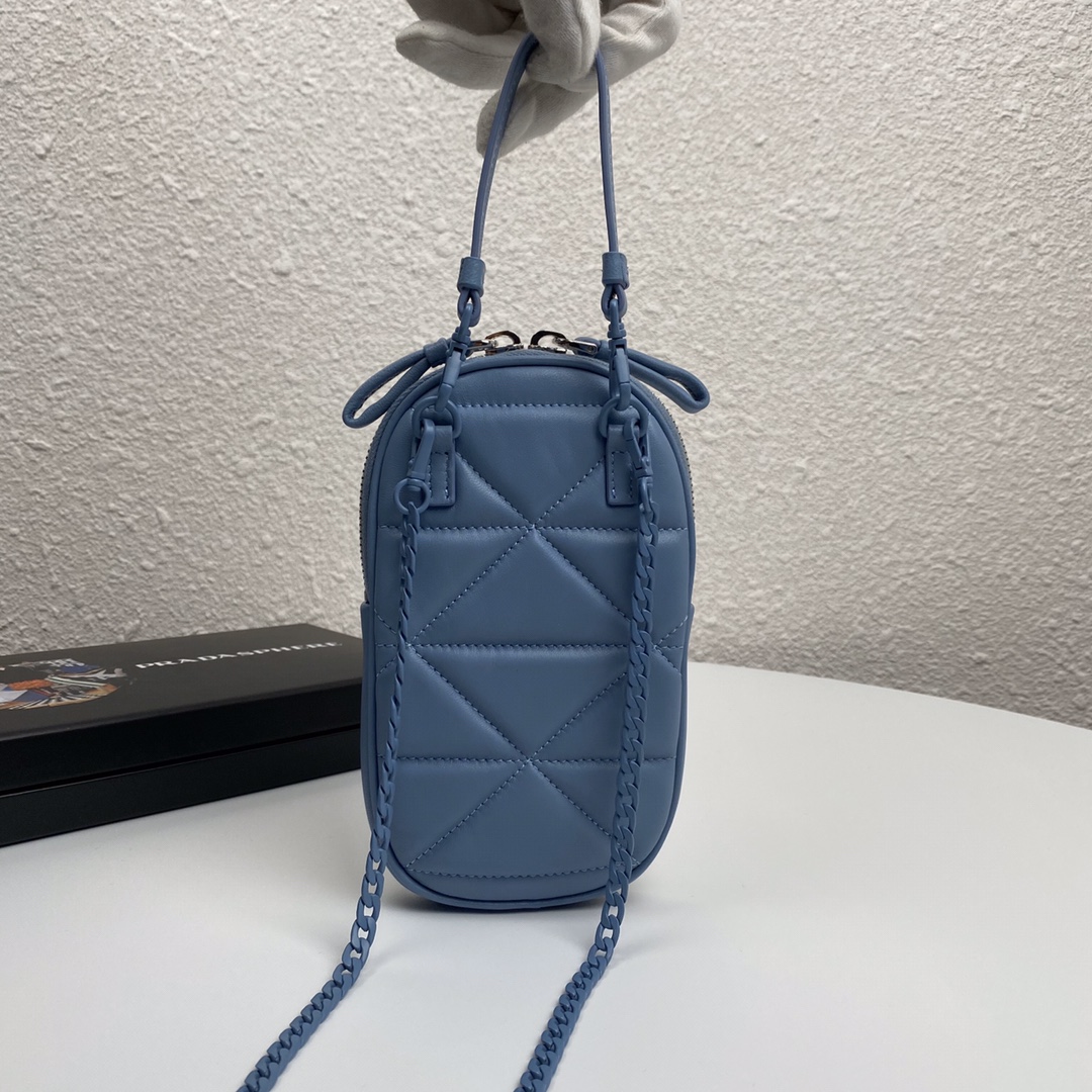 Pra*a mini spectrum quilted nappa leather blue 1dh030 10.5 x 18 cm