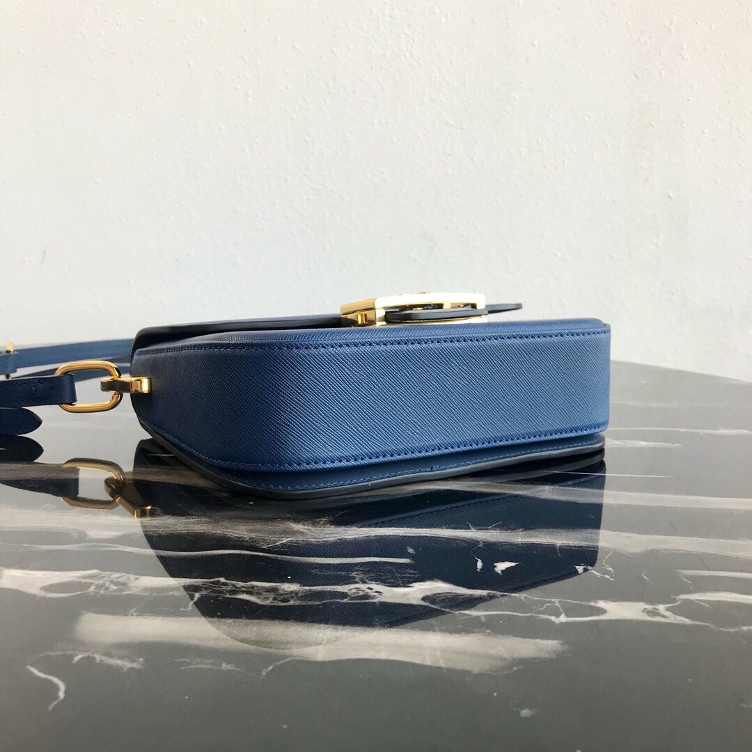 Pra*a saffiano leather emblème bag blue 1bd217 20.5 x 14 x 5 cm