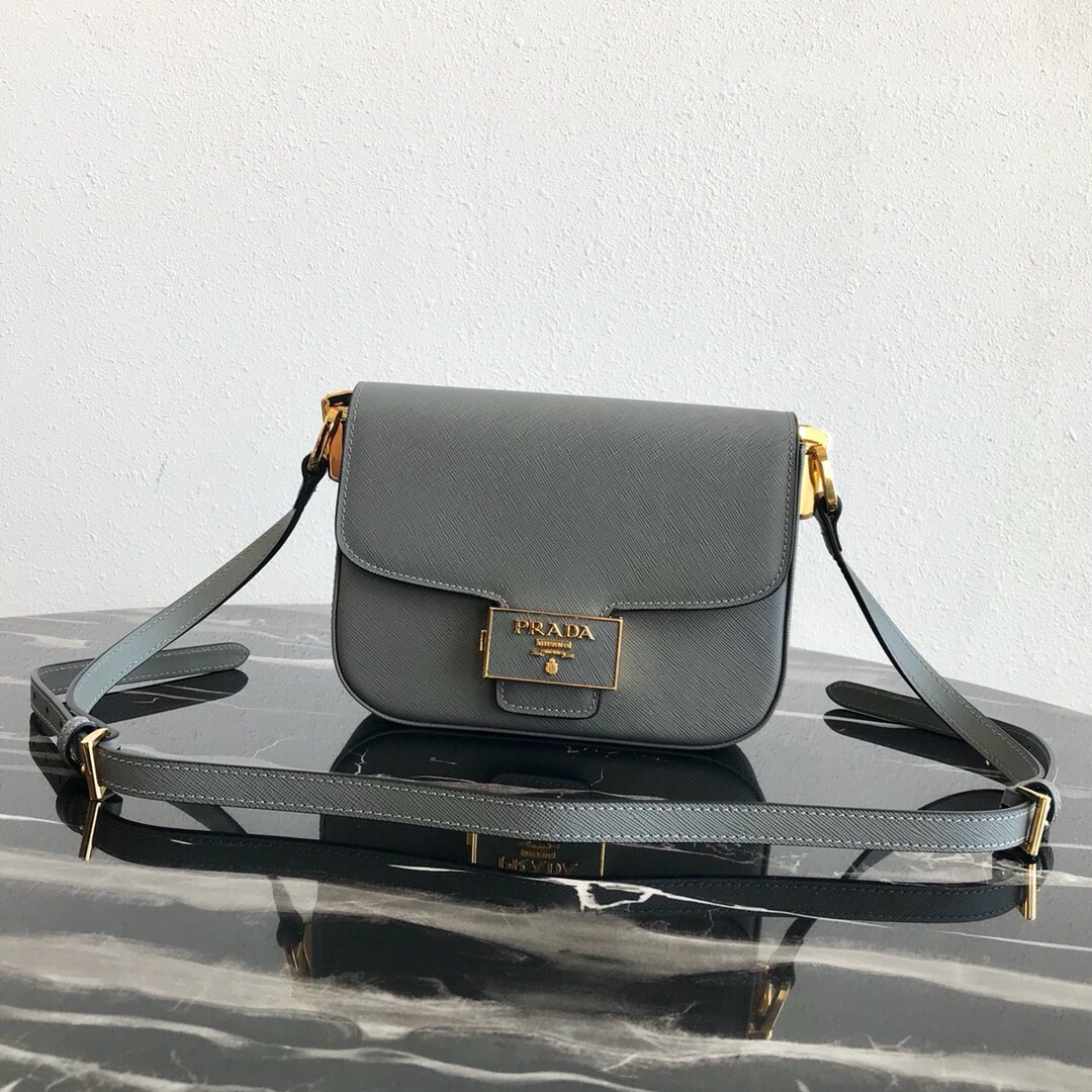 Pra*a saffiano leather emblème bag grey 1bd217 20.5 x 14 x 5 cm