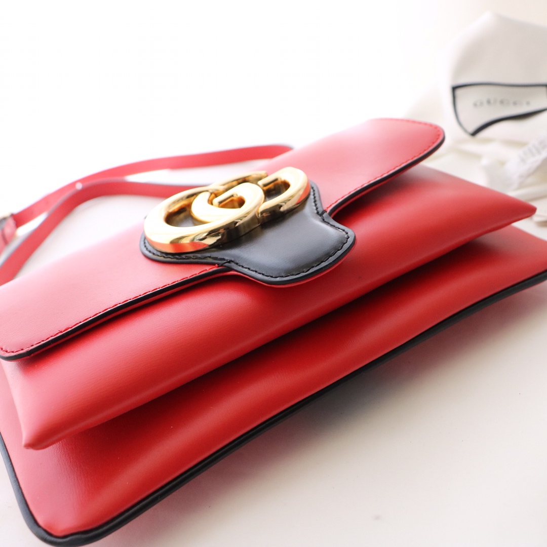 Gvc*1 small arli shoulder bag leather black and red 550129 25 x 16 x 5.5 cm