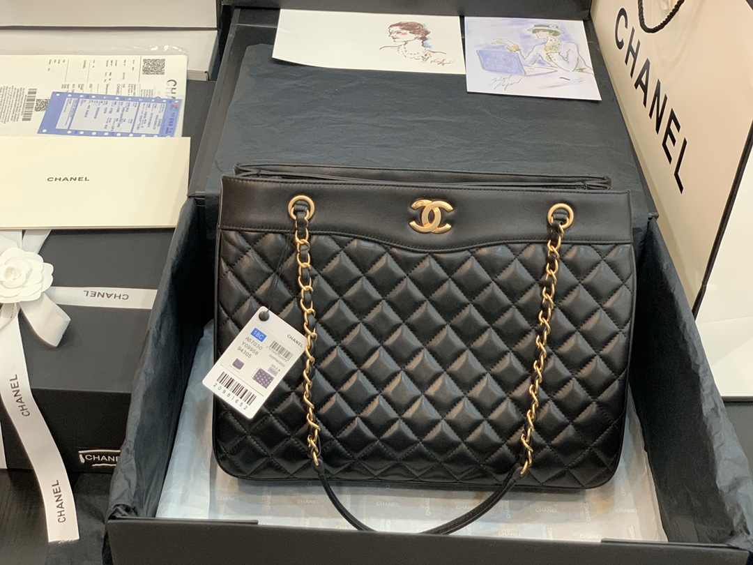 Ch**el large coco vintage timeless tote bag leather black a57030 35 x 11 x 27 cm