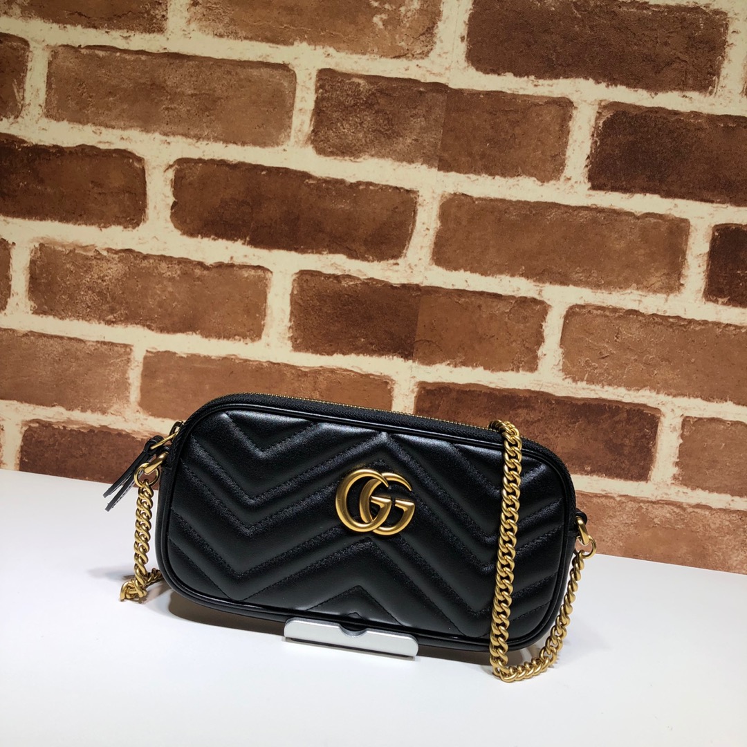 Gvc*1 gg marmont crossbody bag leather black 598596 19 x 10 cm