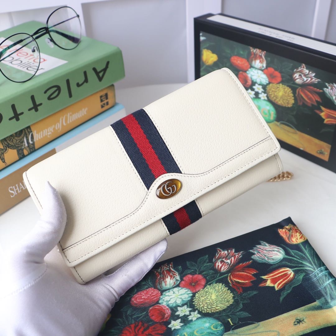 Gvc*1 ophidia gg chain wallet leather white 546592 19 x 10 x  3.5 cm