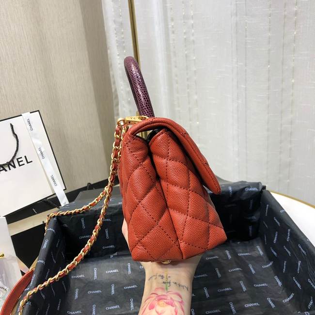 Ch**el mini coco grained calfskin with handle orange a92990 23.5 x 13.75 x 9.75 cm