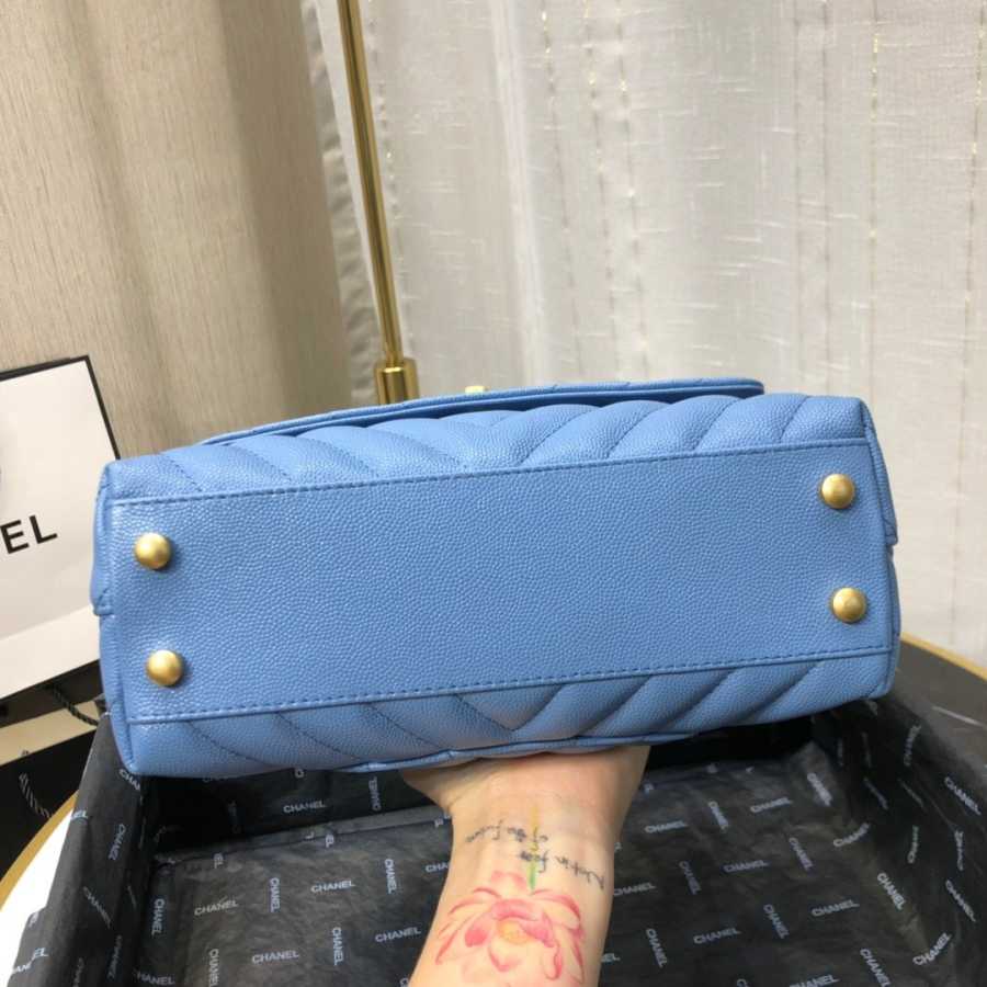 Ch**el mini coco grained calfskin v quilting flap bag blue a92990 23.5 x 13.75 x 9.75 cm