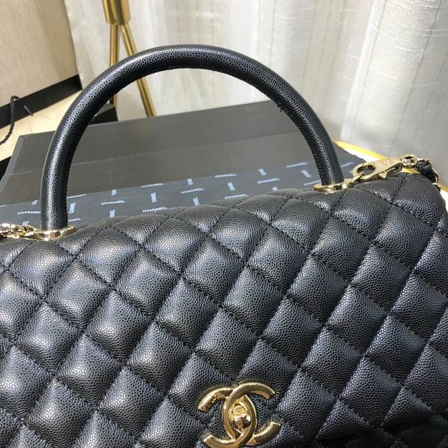 Ch**el small coco grained calfskin with top handle flap bag black a92991 28.5 x 18.25 x 11.75 cm