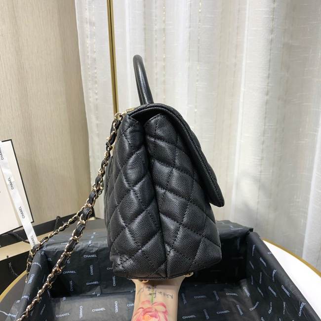 Ch**el small coco grained calfskin with top handle flap bag black a92991 28.5 x 18.25 x 11.75 cm