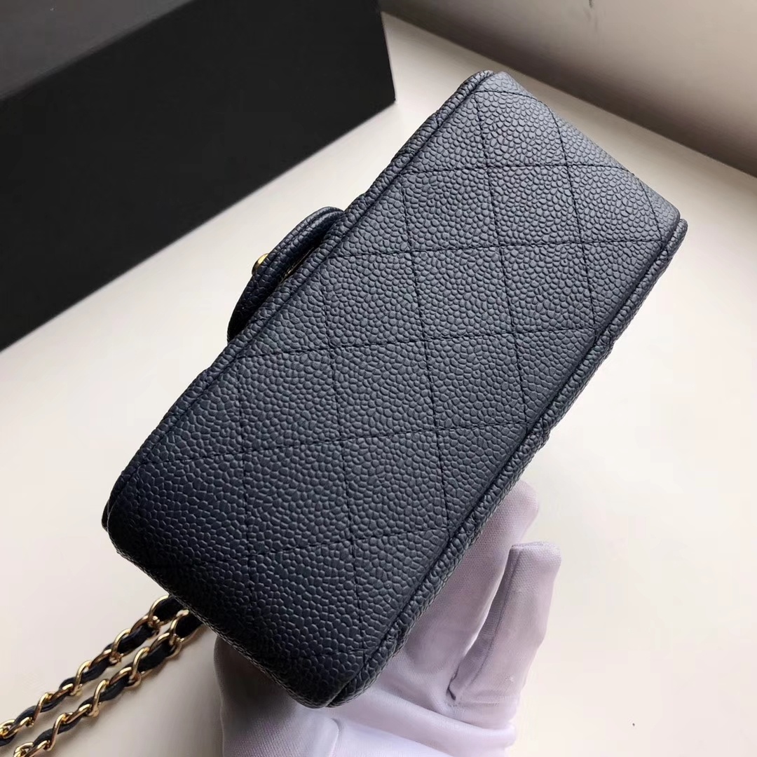 Ch**el mini flap bag caviar golden metal dark blue a35200 17cm