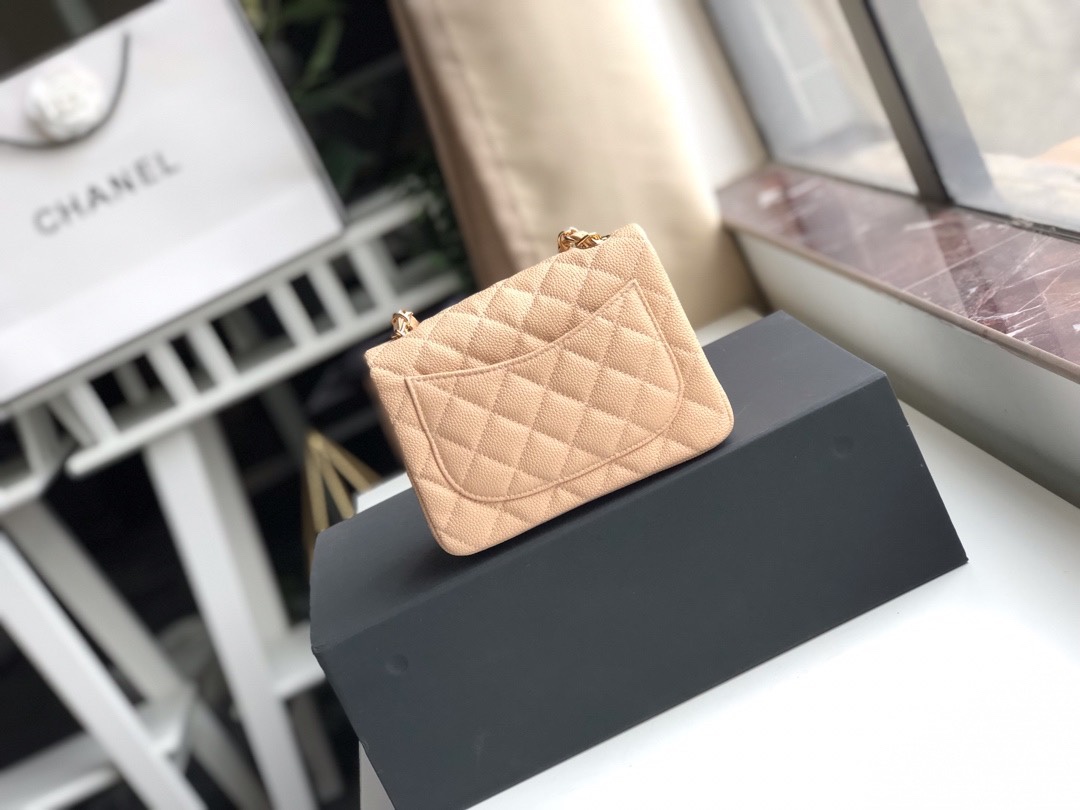 Ch**el mini flap bag caviar golden metal beige a35200 17cm