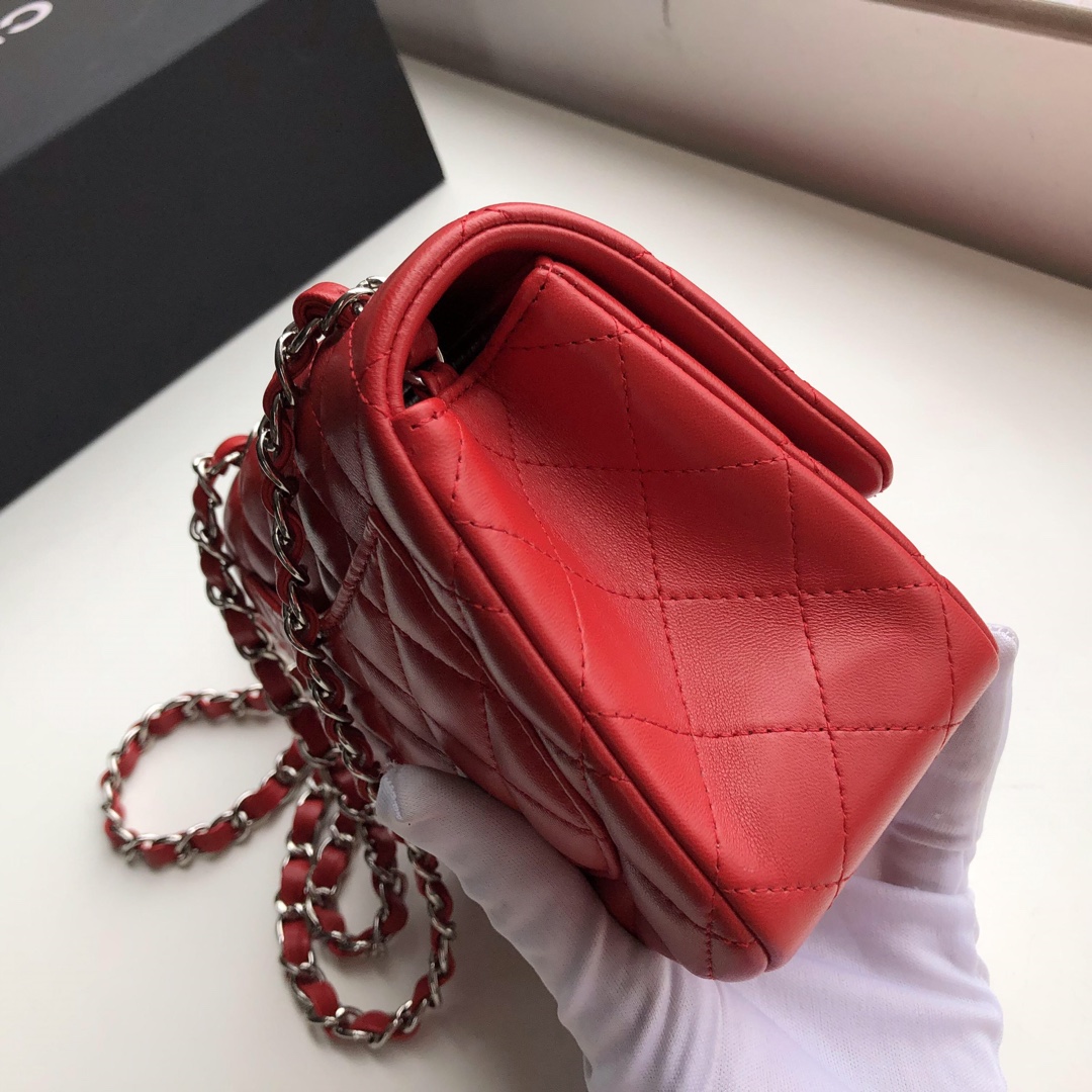 Ch**el mini flap bag lambskin silver metal red a35200 17cm
