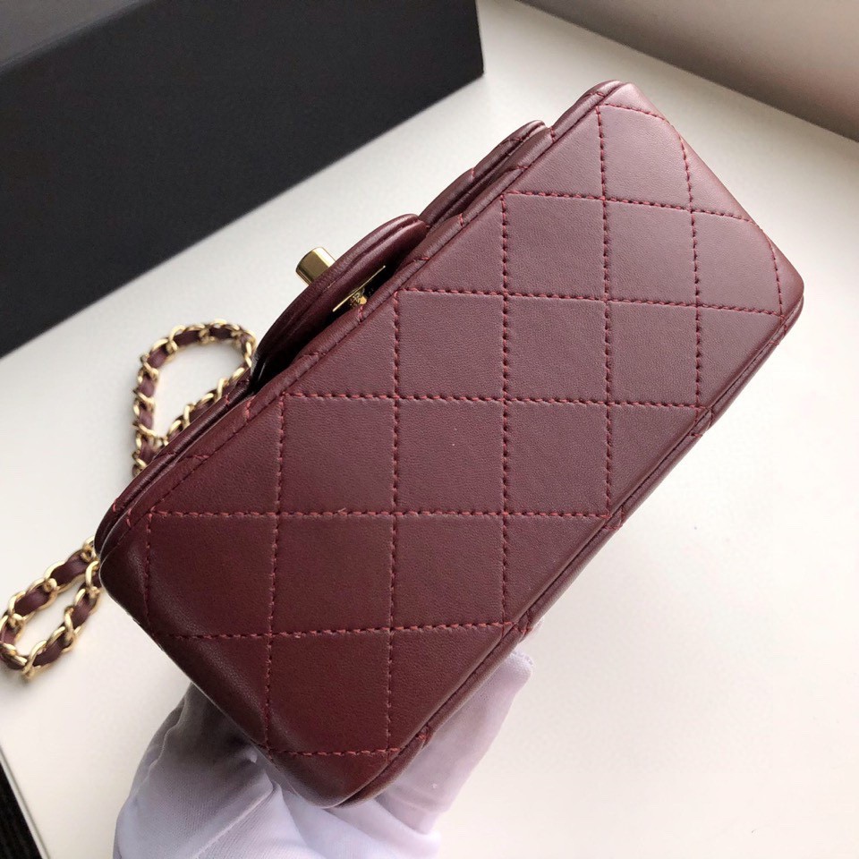 Ch**el mini flap bag lambskin golden metal burgundy a35200 17cm
