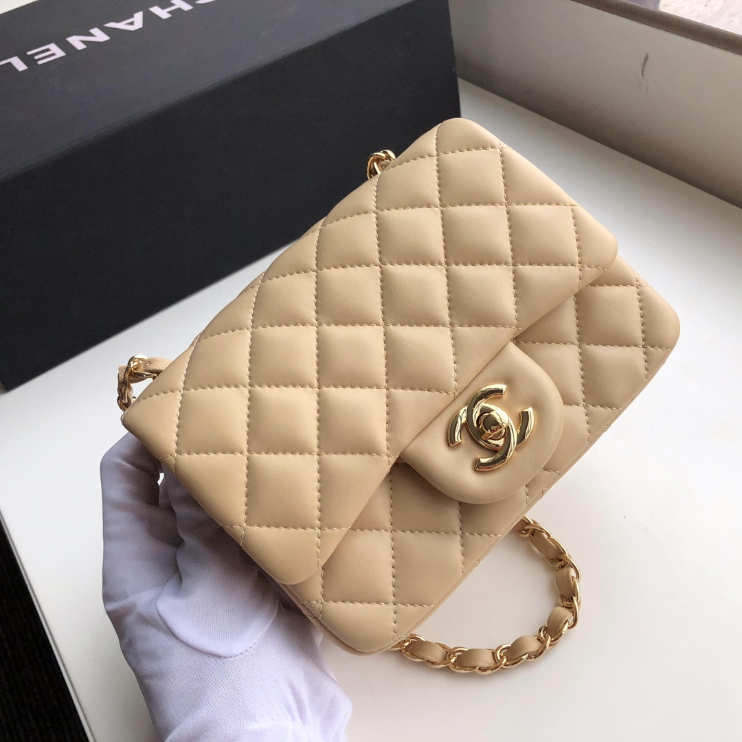 Ch**el mini flap bag lambskin golden metal beige a35200 17cm