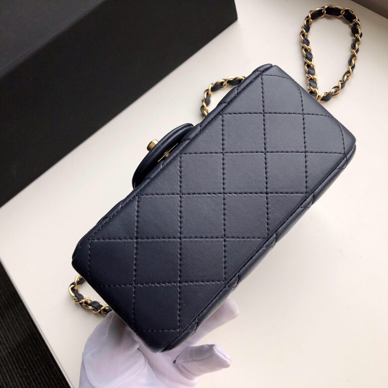 Ch**el mini flap bag lambskin golden metal dark blue a35200 17cm