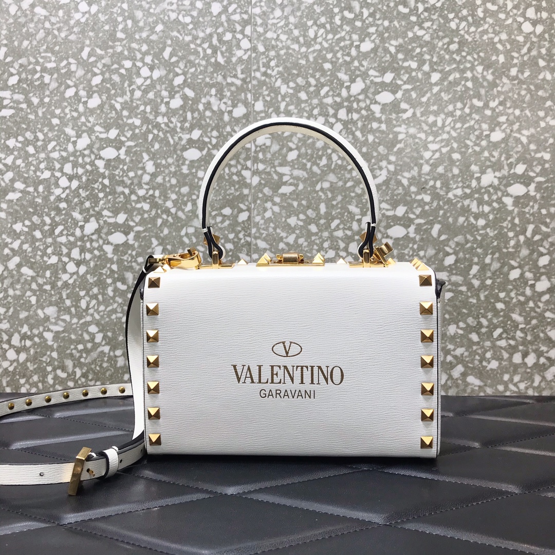 Va1e*ntin0 rockstud alcove grainy calfskin box bag white ww2b0j73wax 19 x 12 x 8 cm