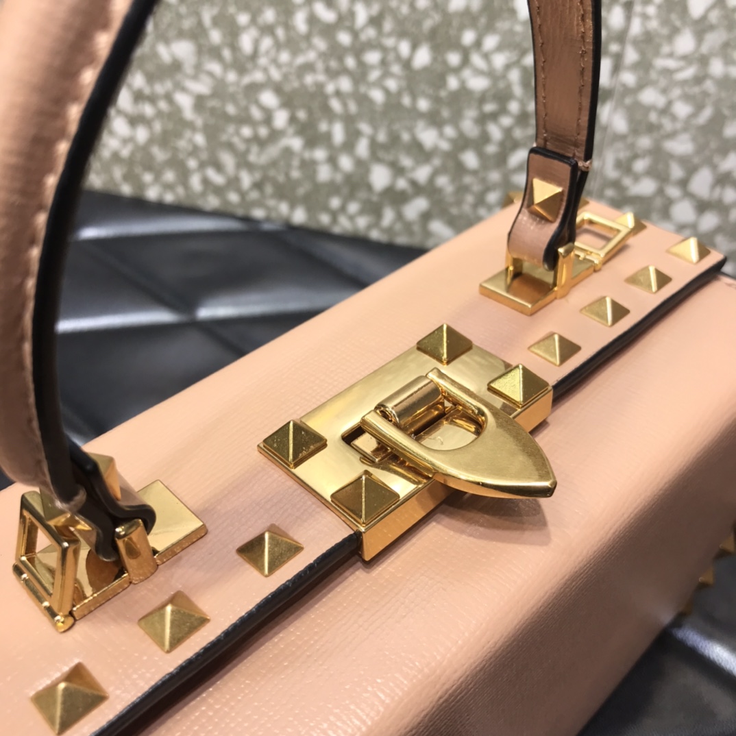 Va1e*ntin0 rockstud alcove grainy calfskin box bag rose cannelle ww2b0j73wax 19 x 12 x 8 cm