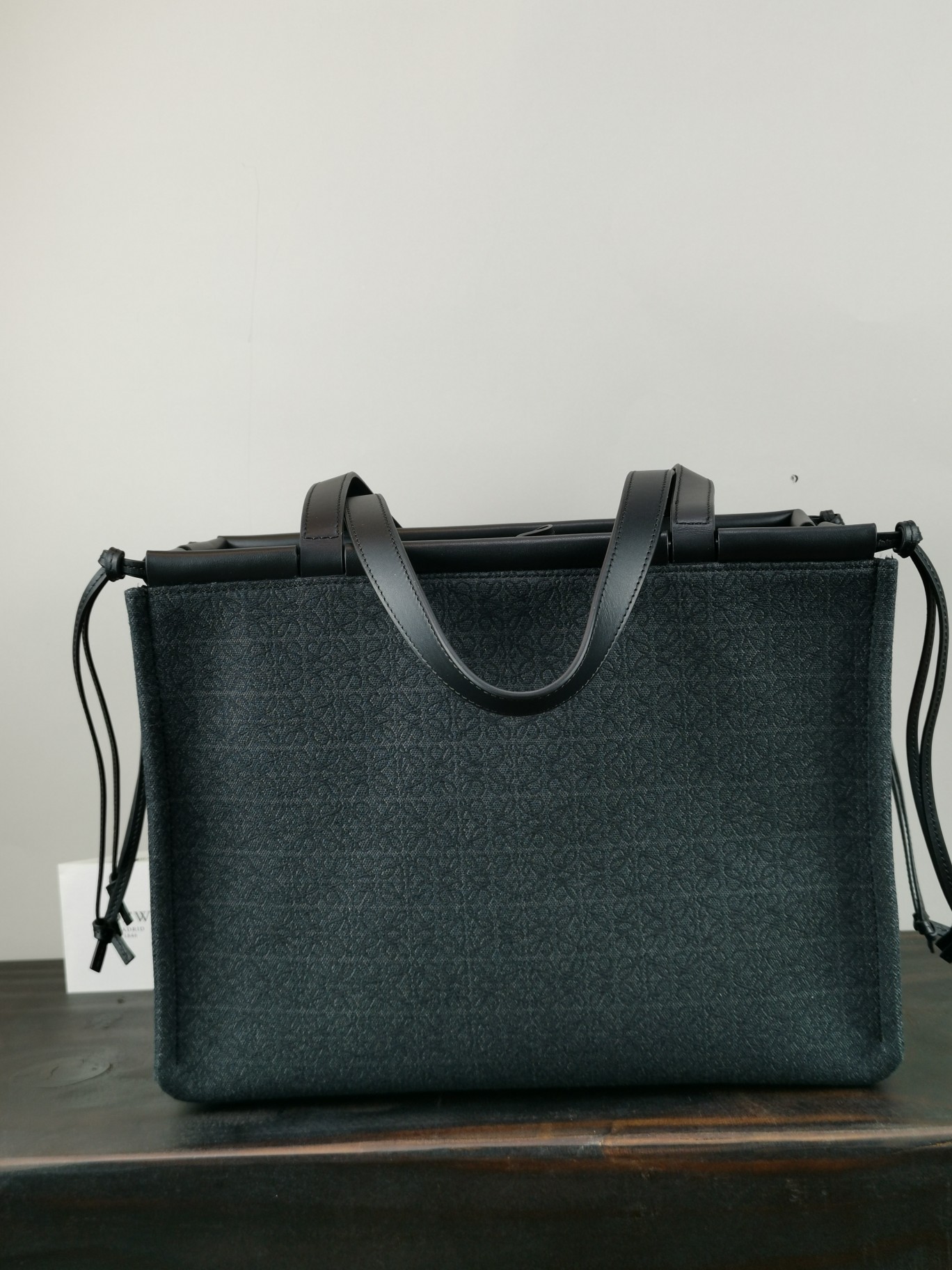 L0ew* large cushion tote bag canvas and calfskin black 330.02ab90 35 x 27 x 19 cm