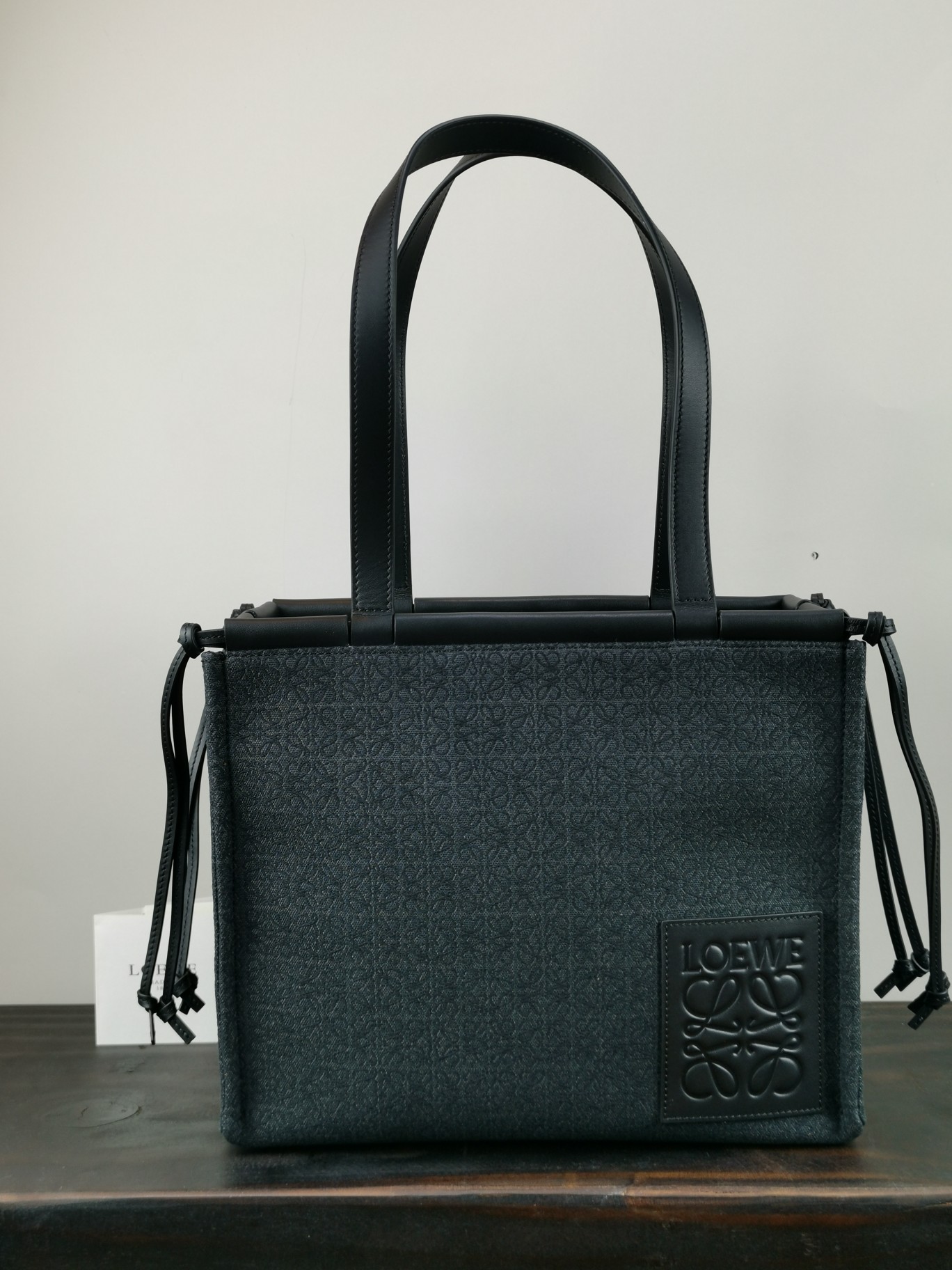 L0ew* small cushion tote anagram jacquard and calfskin black a612a93x25 32 x 24 x 16 cm