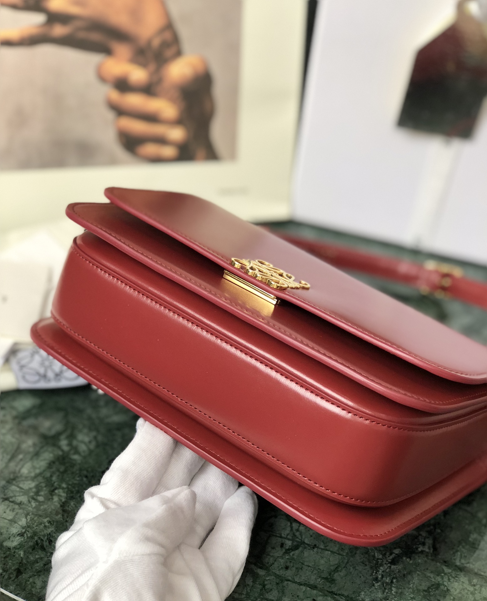 L0ew* medium goya bag silk calfskin deep red a896n01x03 23 x 15 x 6.5 cm