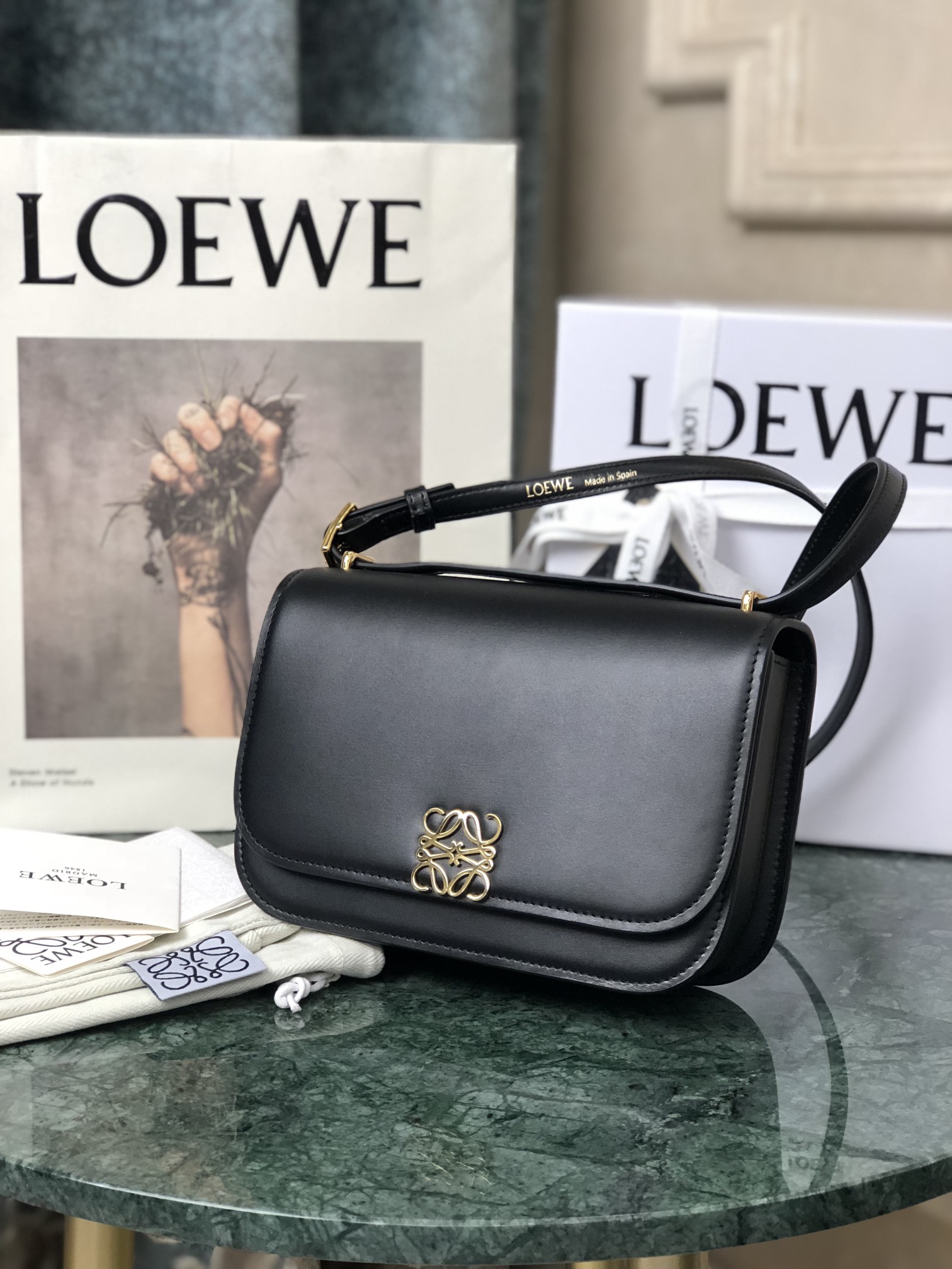 L0ew* small goya bag silk calfskin black a896n09x01 18.5 x 12.5 x 6 cm