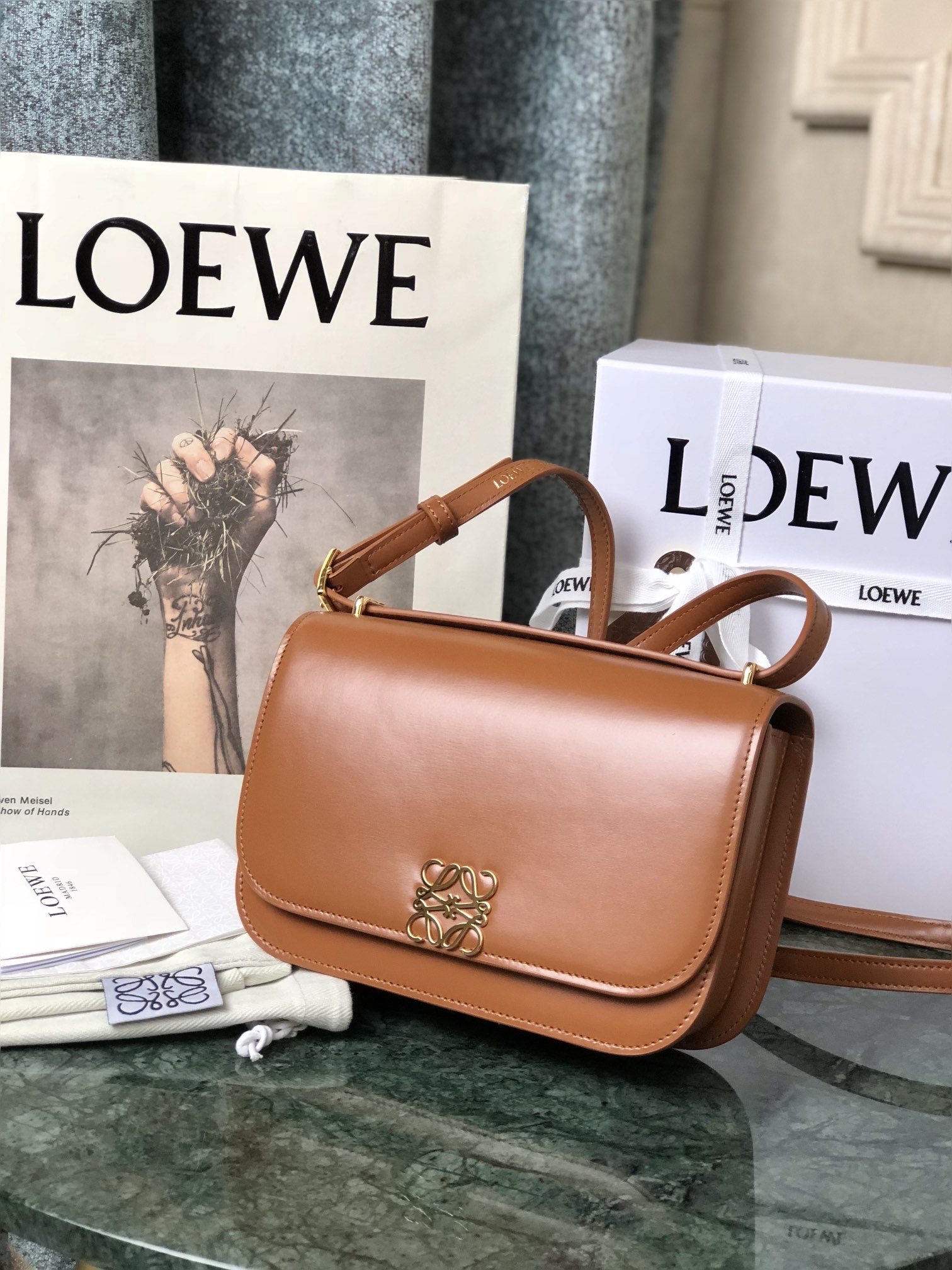 L0ew* small goya bag silk calfskin tan a896n09x01 18.5 x 12.5 x 6 cm