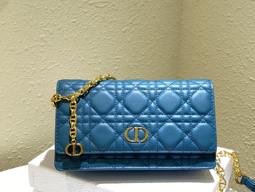 d10r caro belt pouch with chain S*pple cannage calfskin blue s5091 20 x 11.5 x 3.5 cm