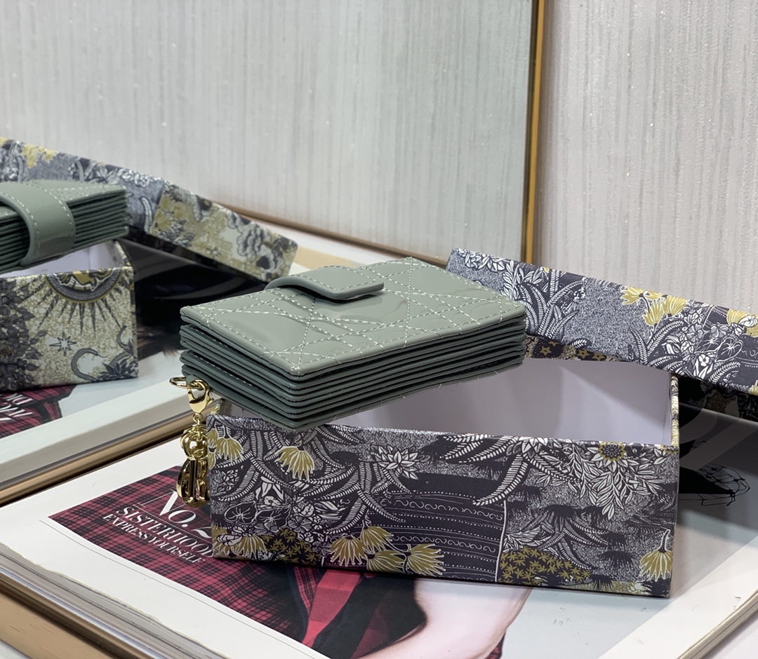 D10r lady D10r 5-gusset card holder patent cannage calfskin gray s0074 10.5 cm