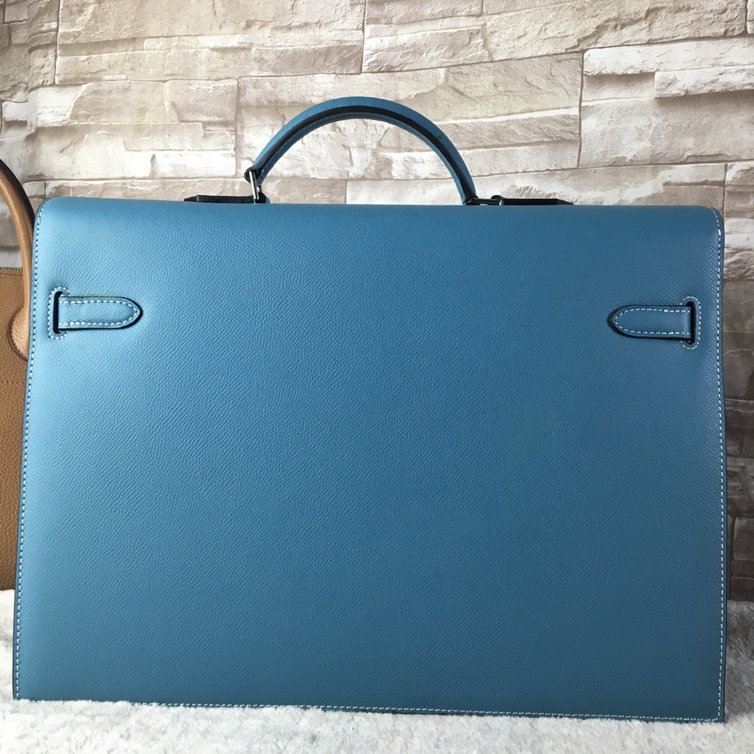 H**me5 kelly depeche briefcase epsom gold hardware blue 38 cm