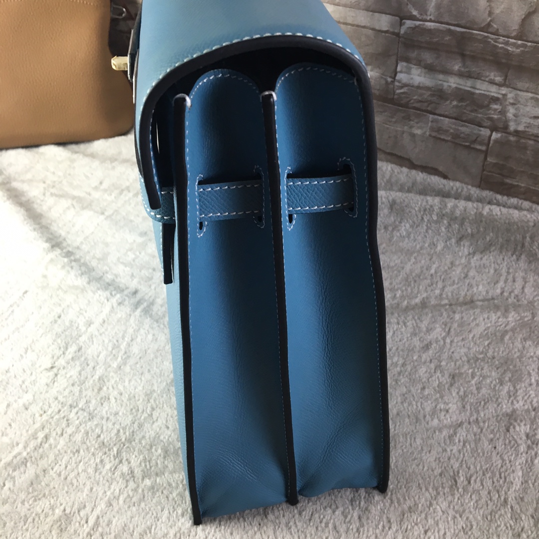 H**me5 kelly depeche briefcase epsom gold hardware blue 38 cm