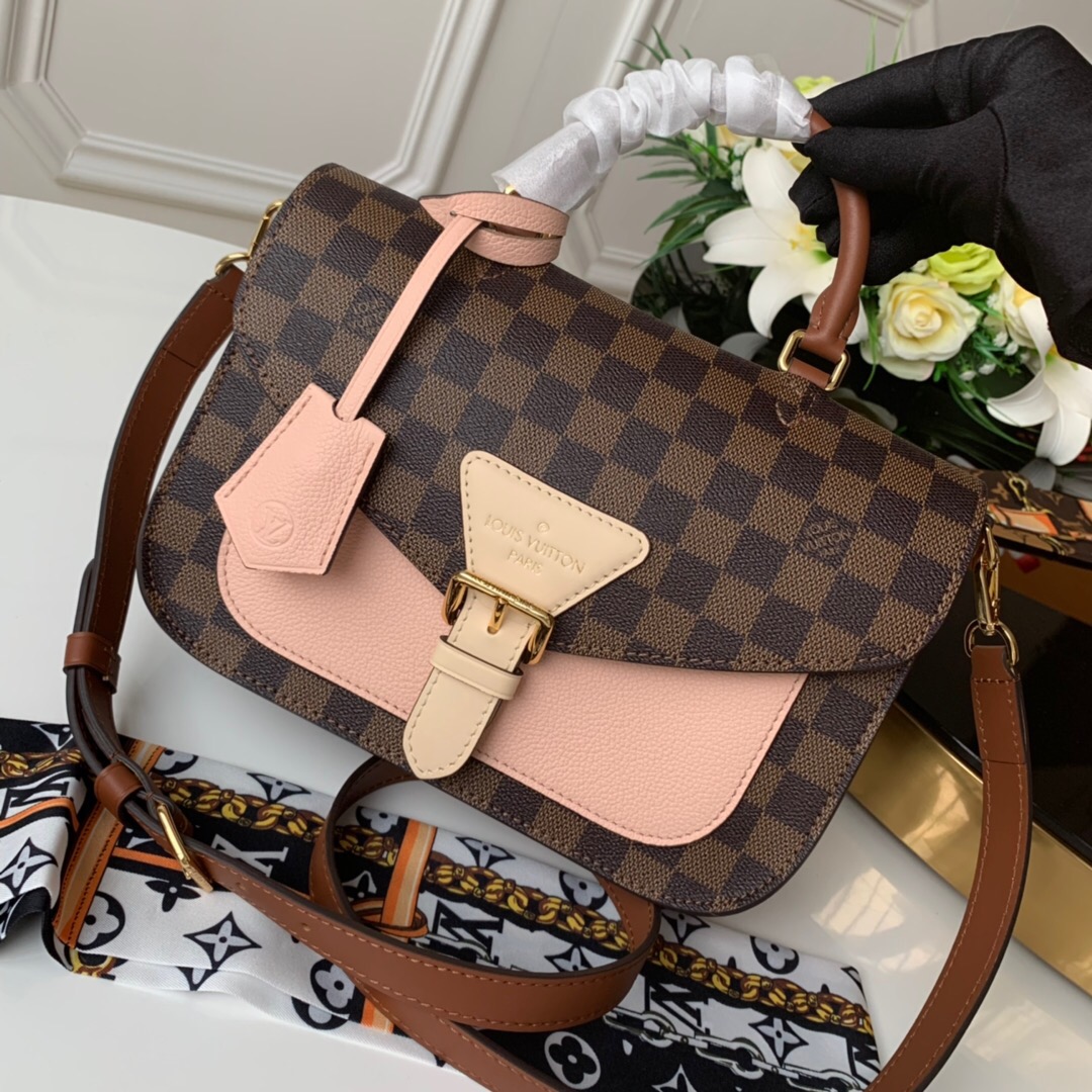 l0vis Vvtt0n beaumarchais 2way crossbody bag damier ebene canvas rose pink/beige n40148 25 x 18.5 x 9.5 cm