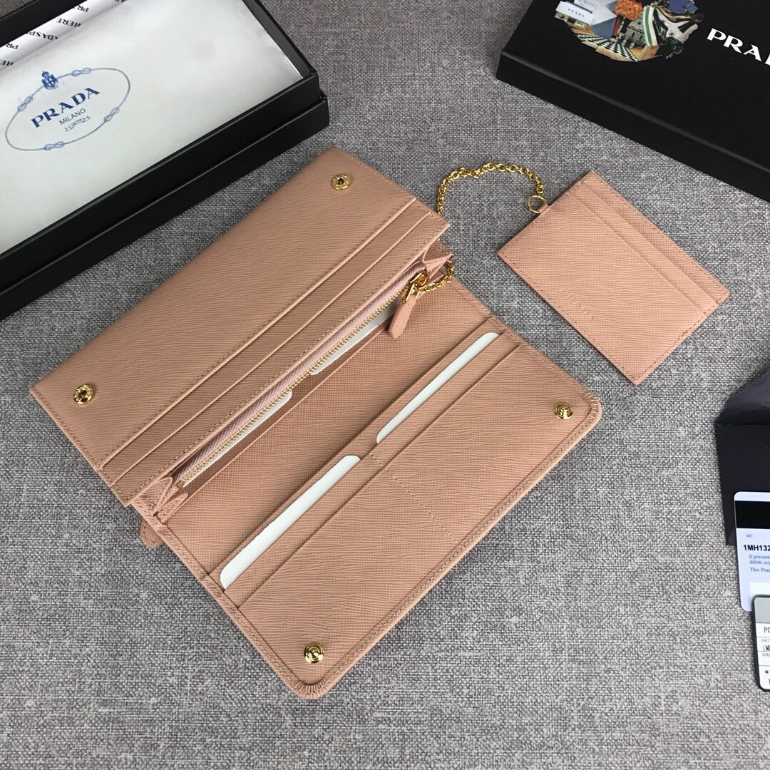 Pra*a large saffiano leather wallet cameo beige 1mh132 18.7 x 9.5 cm