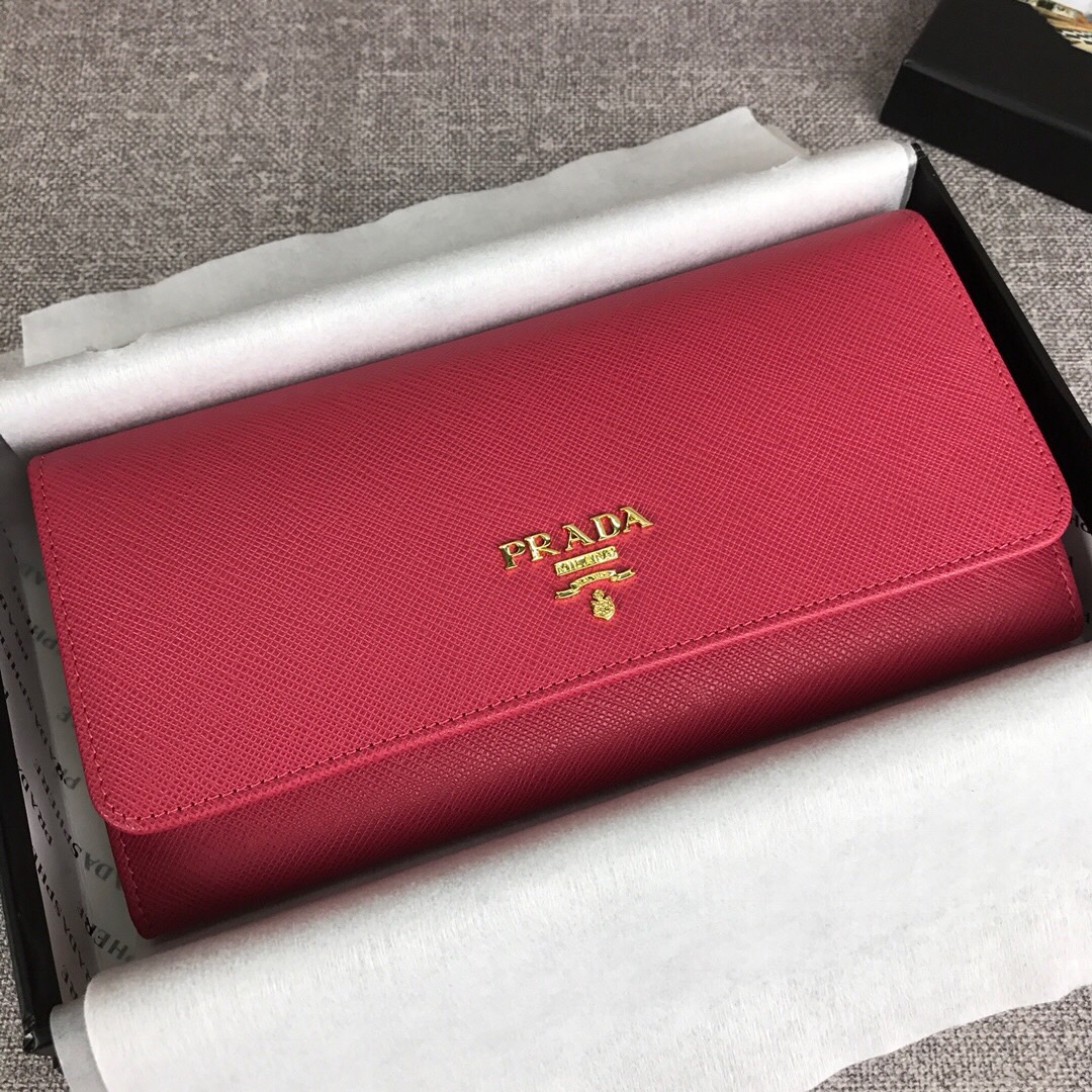 Pra*a large saffiano leather wallet crimson red 1mh132 18.7 x 9.5cm