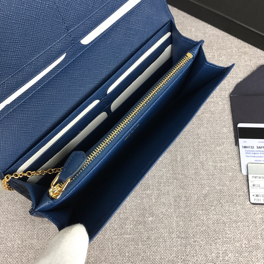 Pra*a large saffiano leather wallet navy 1mh132 18.7 x 9.5 cm