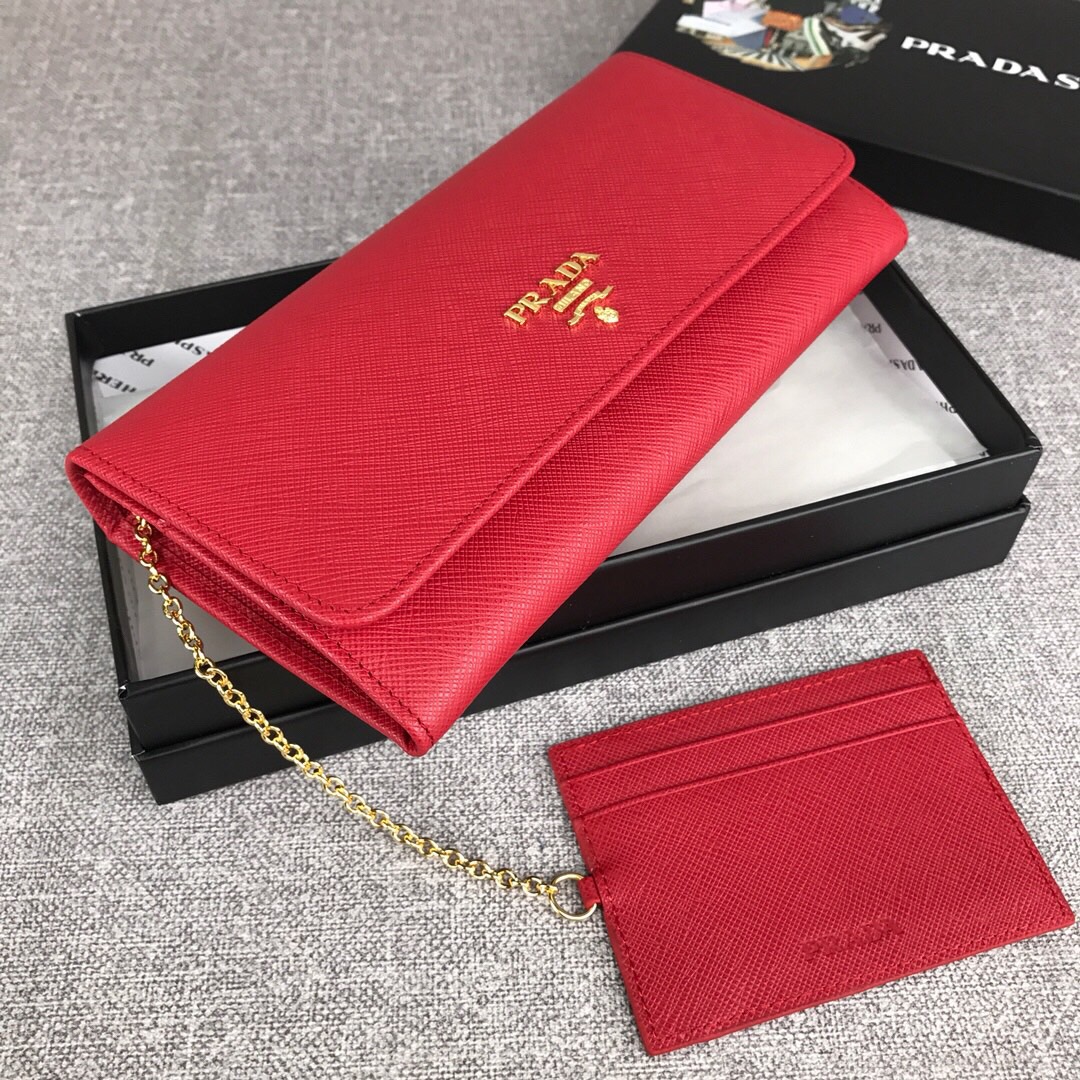 Pra*a large saffiano leather wallet red 1mh132 18.7 x 9.5 cm