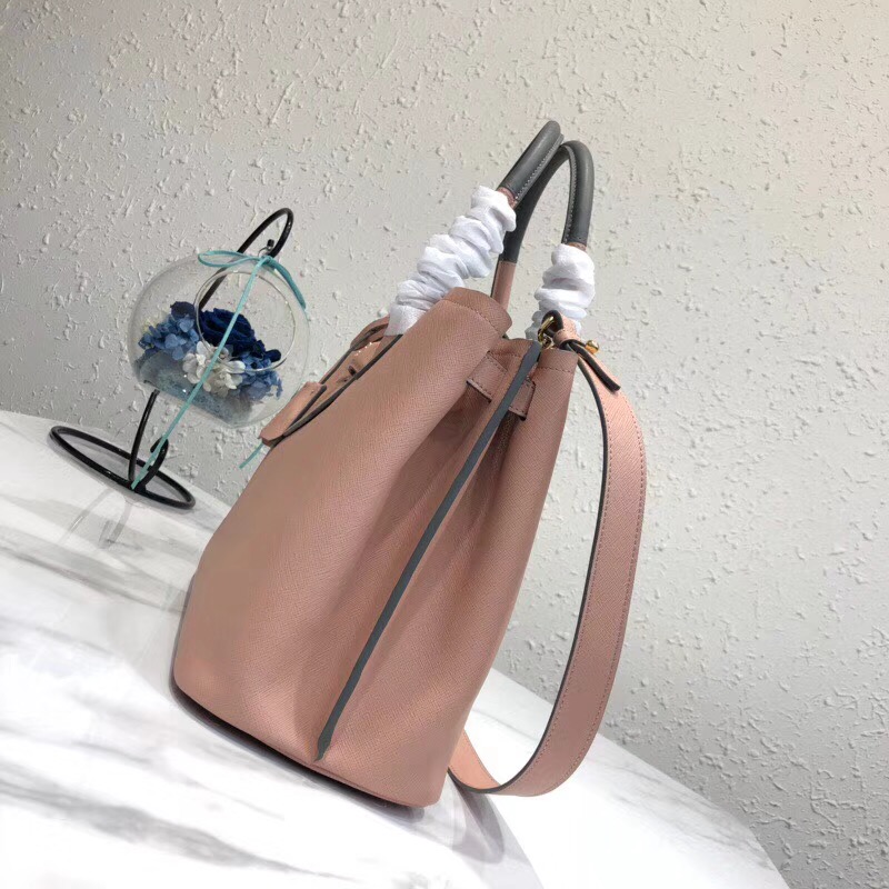 Pra*a top handle tote bag leather powder pink/black 1bg148 33 × 24 × 14.5 cm