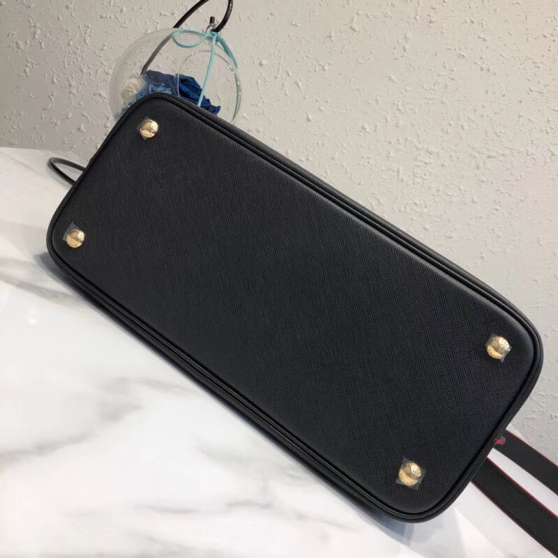 Pra*a top handle tote bag leather black/red 1bg148 33 × 24 × 14.5 cm