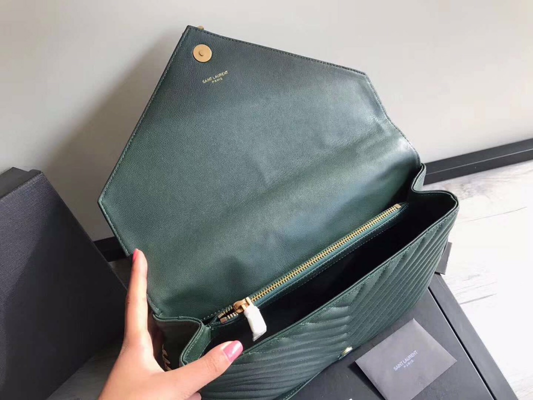 Y51 large college tote leather gold metal green 392738 32 x 21 x 8 cm