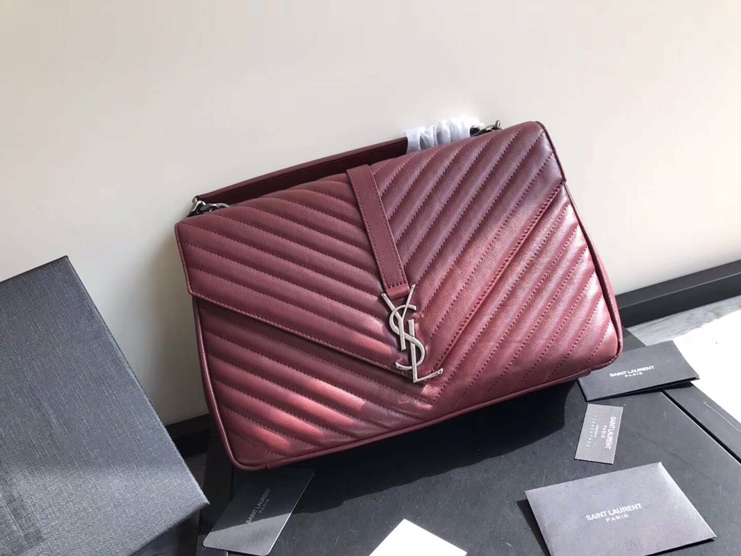 Y51 large college tote leather silver metal burgundy 392738 32 x 21 x 8 cm