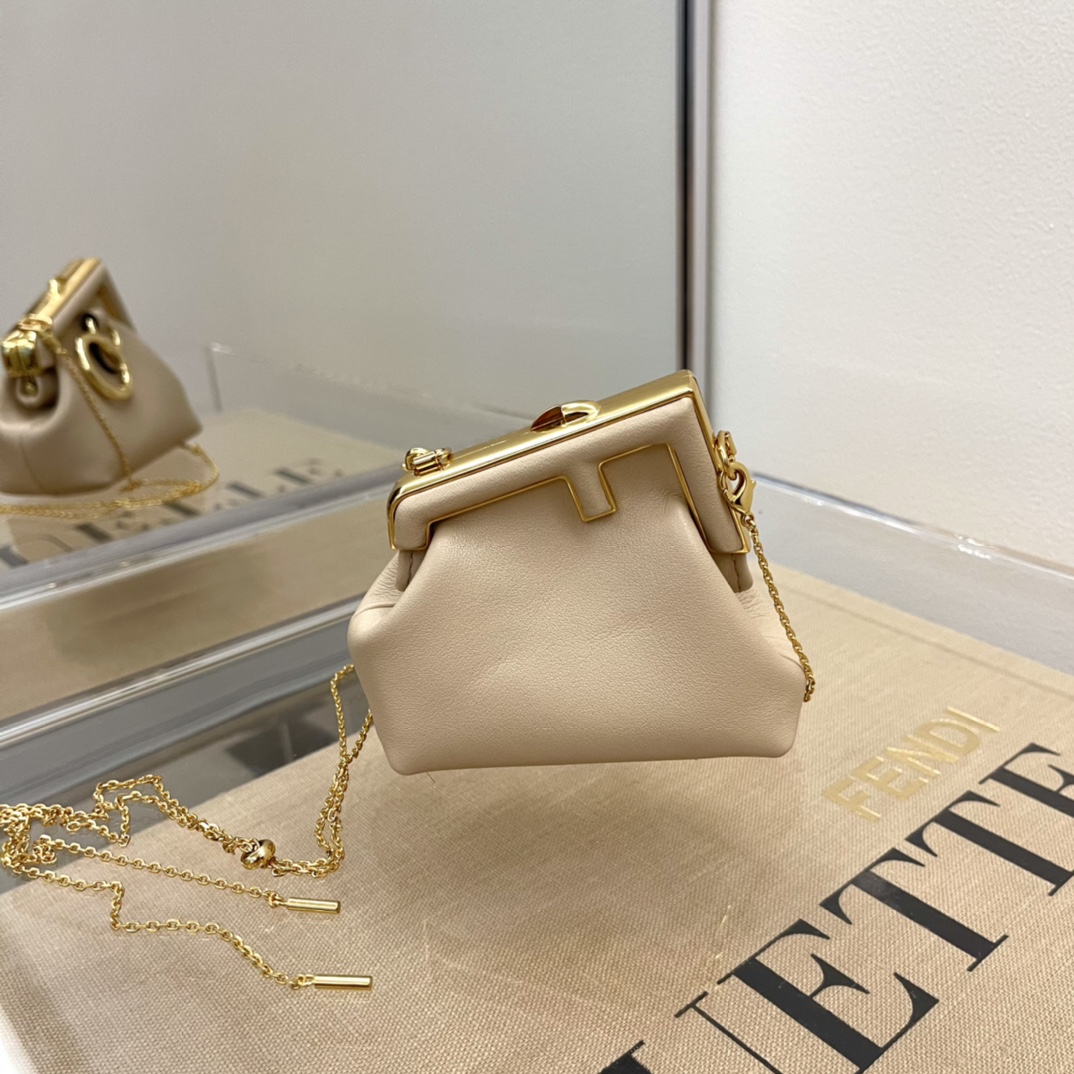 F**di nano first charm nappa leather light beige 7as051 11.5 x 5.5 x 10 cm