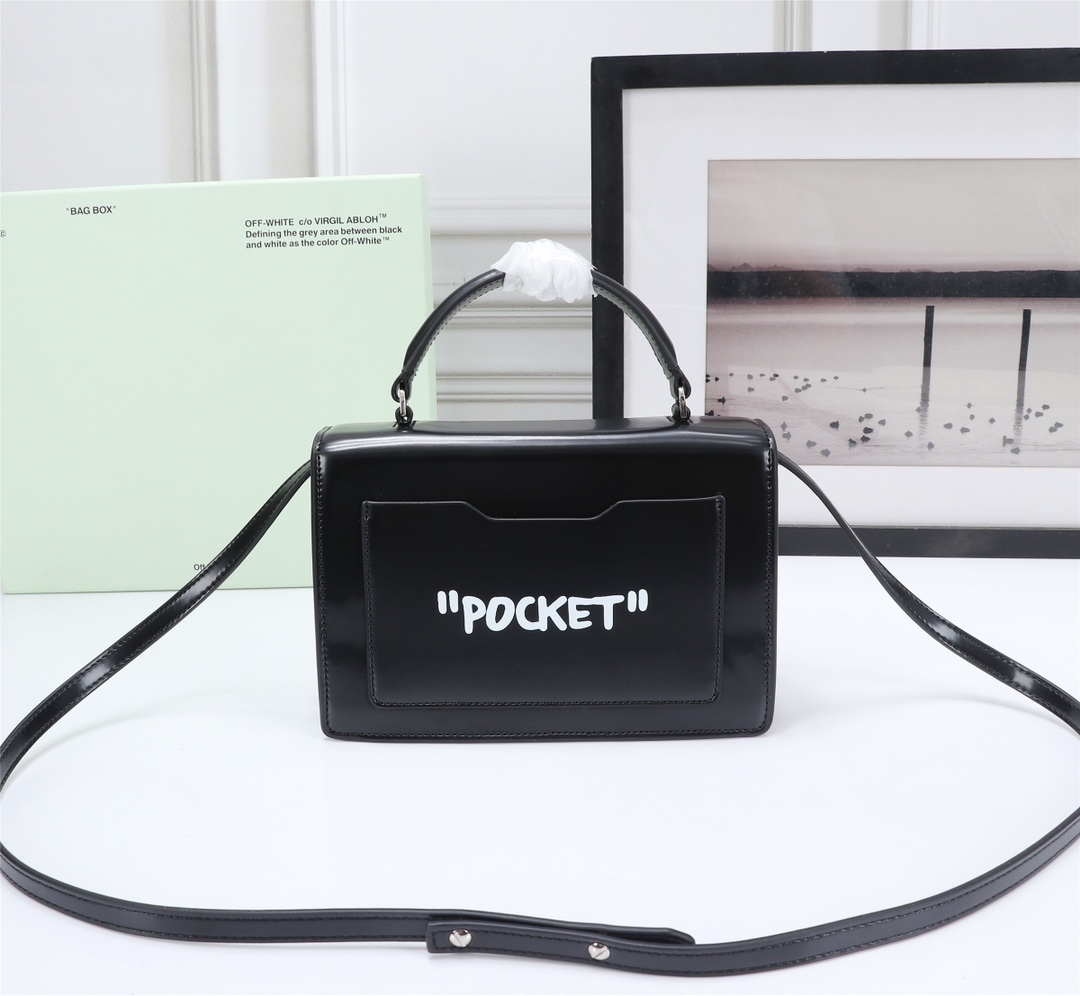 OFF WHITE 1.4 Quote Jitney Bag Leather Black 22 x 14 x 7 cm