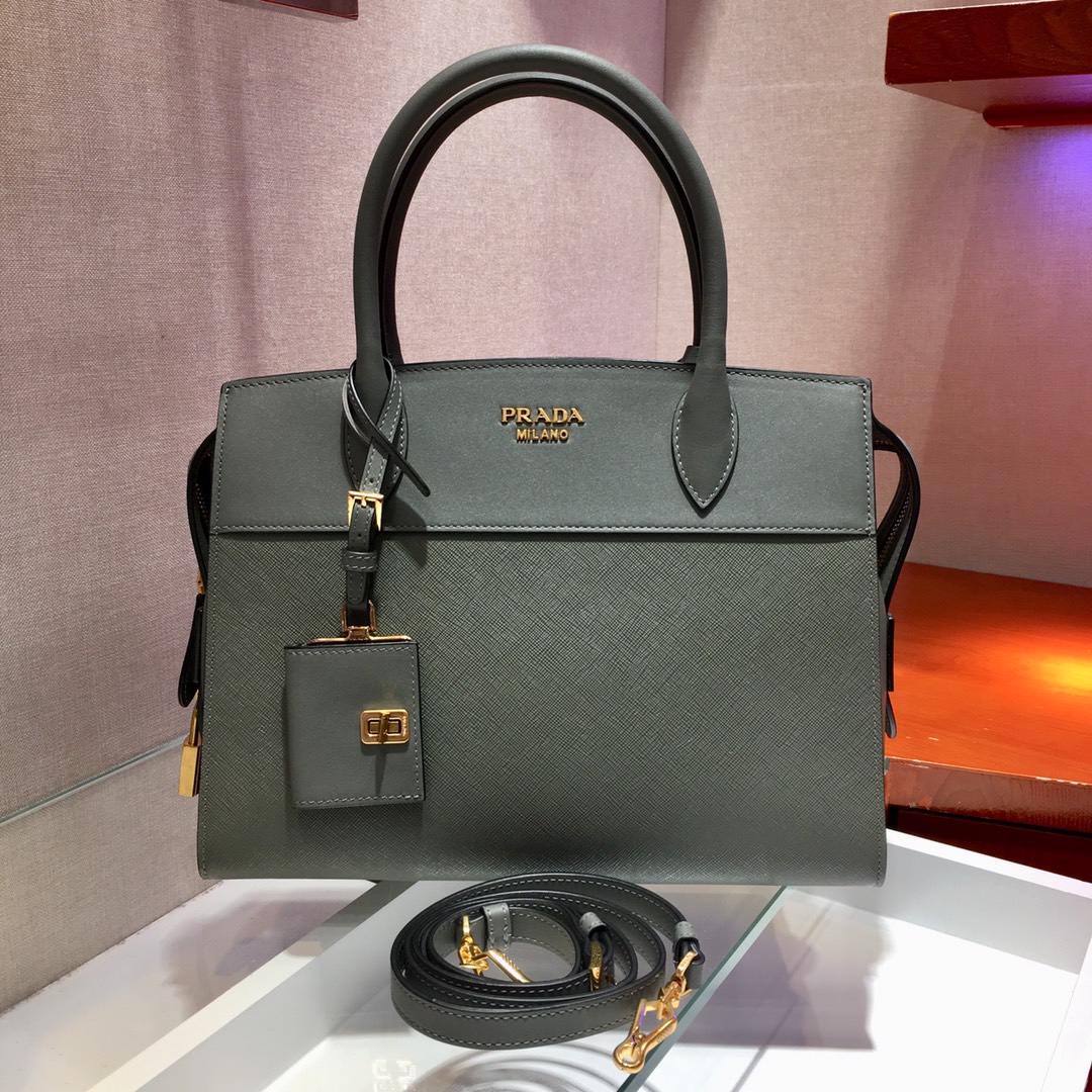 Pra*a medium esplanade bag leather grey 30 x 22 cm