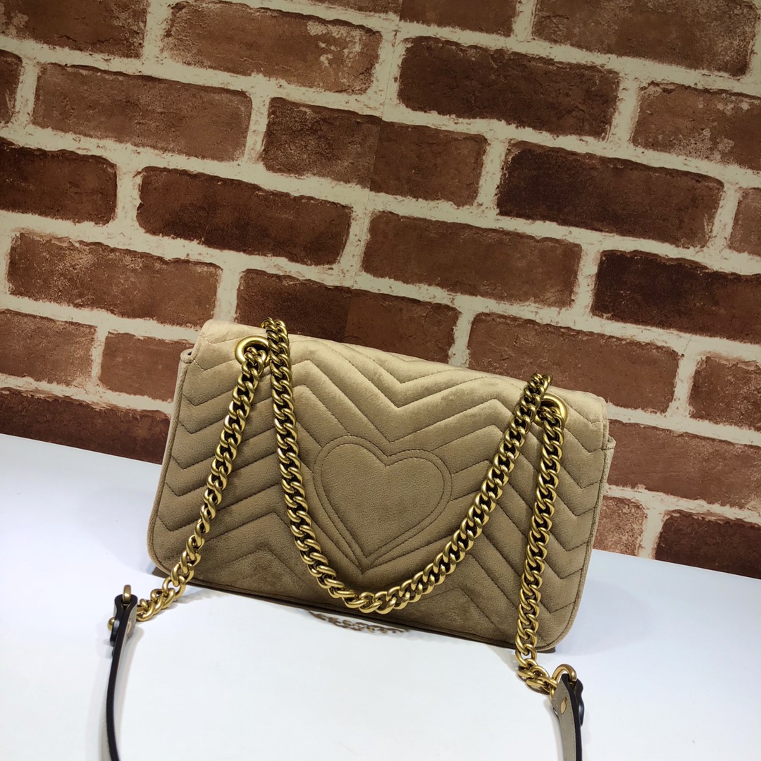 Gvc*1 gg marmont small shoulder bag velvet light beige ‎443497 26 x 15 x 7 cm