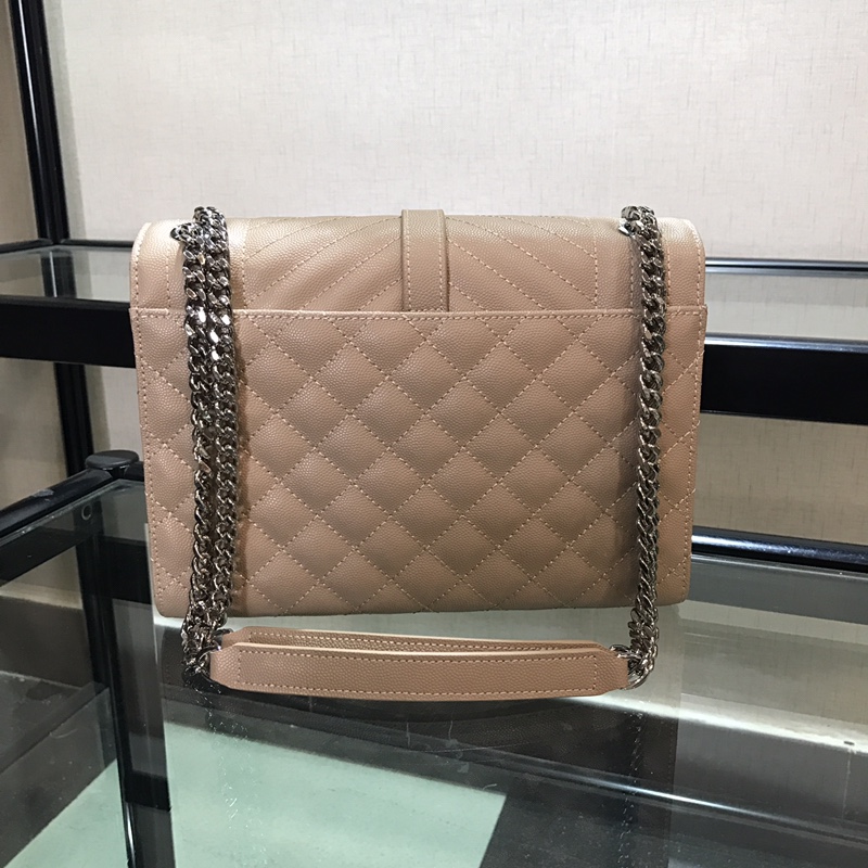 Y51 envelope medium bag in grained leather silver metal beige 600185 24 x 7.5 x 18 cm