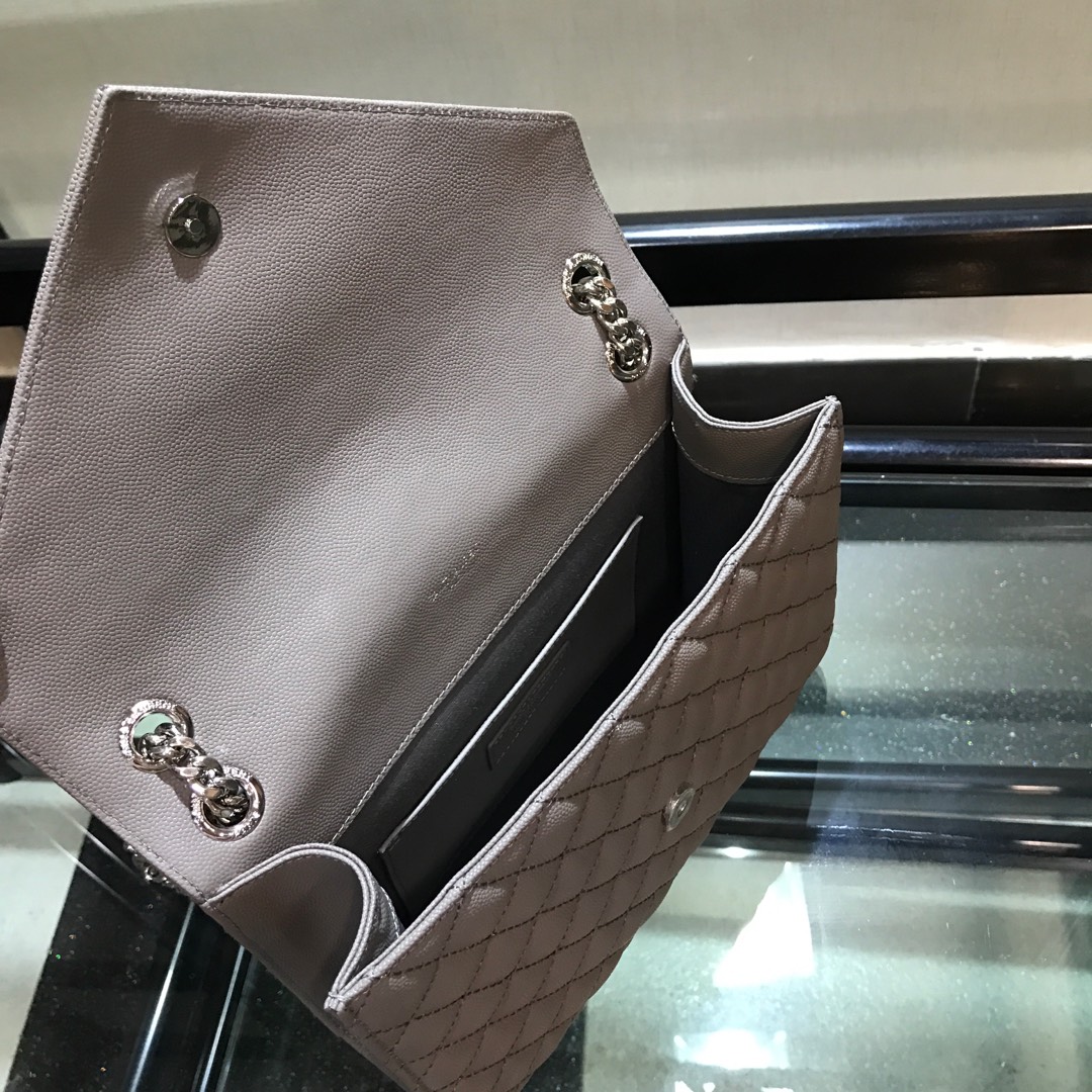 Y51 envelope medium bag in grained leather silver metal gray 600185 24 x 7.5 x 18 cm