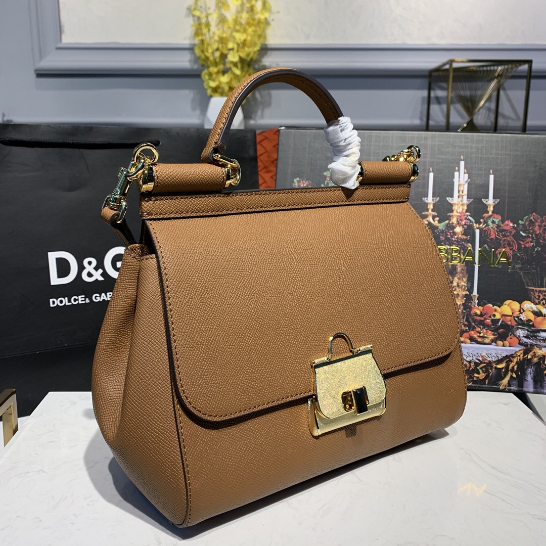 DOLCE & GABBANA Medium Dauphine Leather Sicily Bag Brown BB6002 25 x 12 x 22 cm