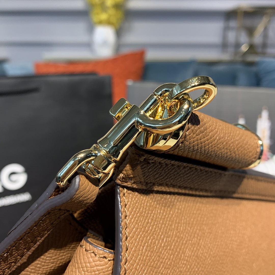 DOLCE & GABBANA Medium Dauphine Leather Sicily Bag Brown BB6002 25 x 12 x 22 cm