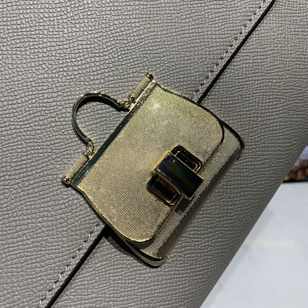 DOLCE & GABBANA Medium Dauphine Leather Sicily Bag Taupe BB6002 25 x 12 x 22 cm