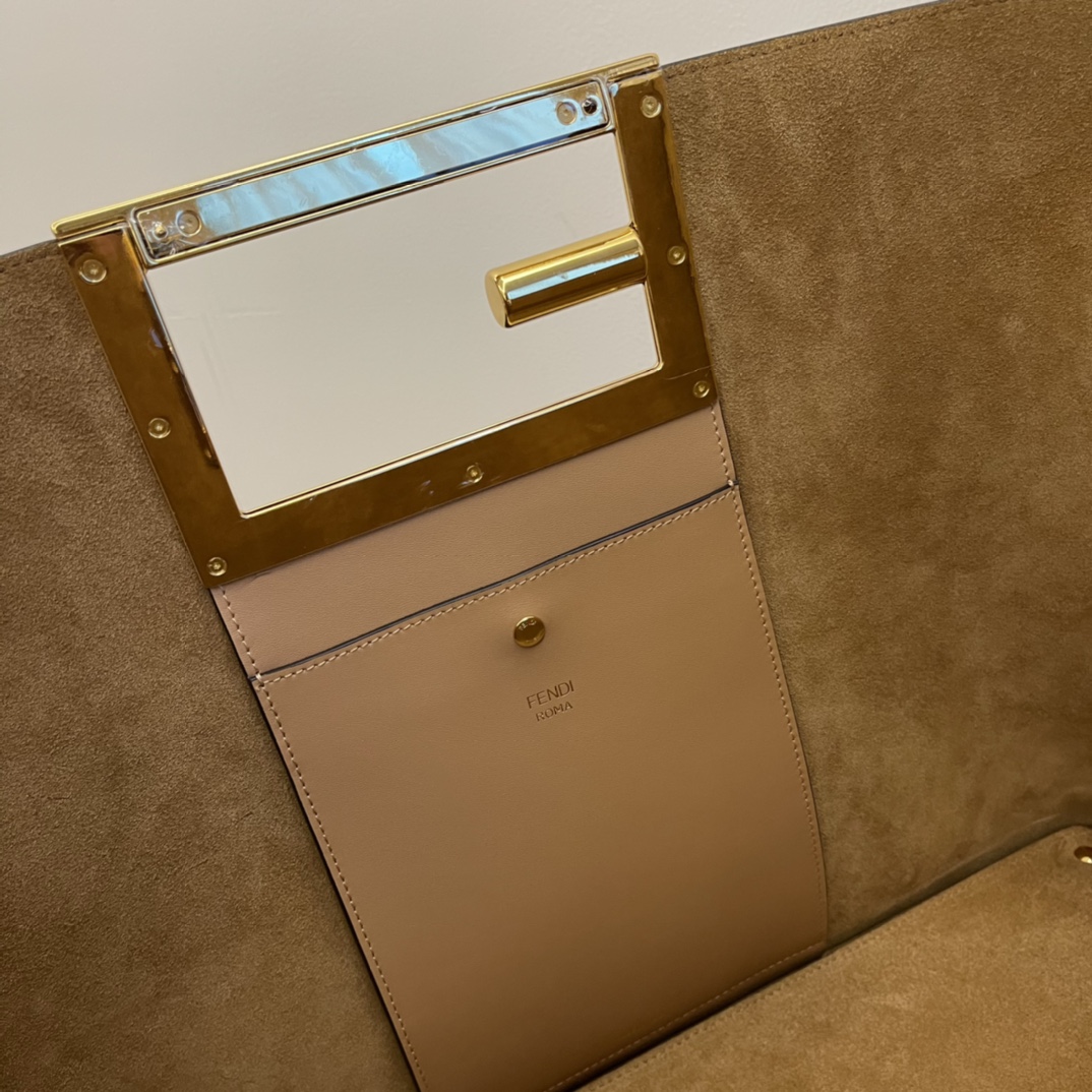 F**di medium way leather shoulder bag beige 8bh391 40x18x30cm