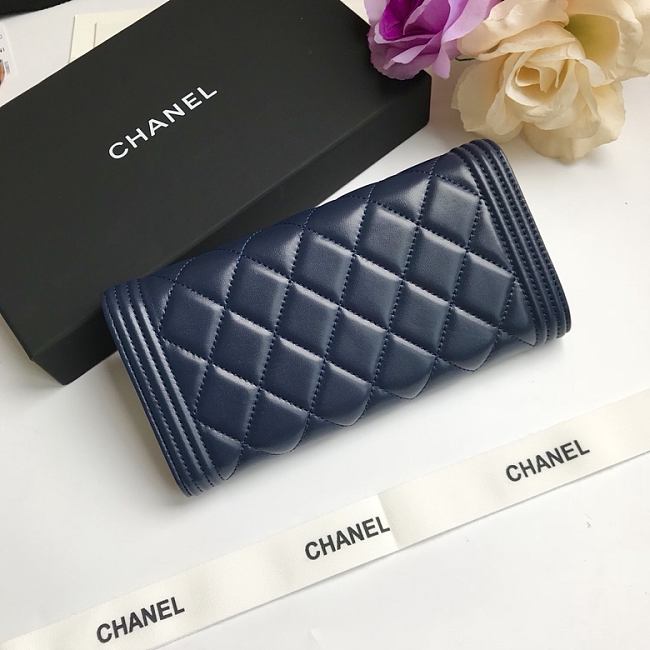 Ch**el long wallet smooth leather navy a80286 19 x 10.5 x 3 cm